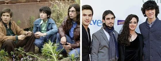 En la primera foto, Carlitos (Ricardo Gómez), Josete (Santiago Crespo) y Luisito (Manuel de Dios). Al lado, 15 años después: Carlos, Luis, Karina (Elena Rivera) y Josete