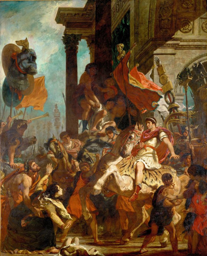 En La justicia de Trajano (1840), Delacroix recrea este episodio en el que Trajano, antes de partir a la guerra, atiende a una mujer que pide justicia para su hijo. En La justicia de Trajano (1840), Delacroix recrea este episodio en el que Trajano, antes de partir a la guerra, atiende a una mujer que pide justicia para su hijo.