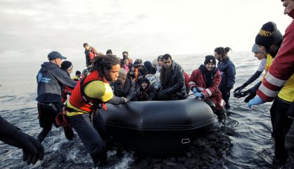Llegada de migrantes en Skala, al norte de la isla griega de Lesbos. Llegada de migrantes en Skala, al norte de la isla griega de Lesbos.