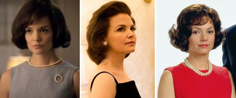 De izquierda a derecha: Katie Holmes, Ginnifer Goodwin y Joanne Whalley interpretan a Jackie Kennedy. De izquierda a derecha: Katie Holmes, Ginnifer Goodwin y Joanne Whalley interpretan a Jackie Kennedy.
