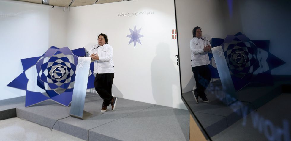 El chef peruano Gastón Acurio, durante la presentación del nuevo Basque Culinary World Prize, un premio que distinguirá a cocineros con iniciativas transformadoras.