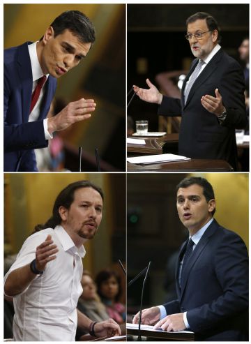 Pedro Sánchez, Mariano Rajoy, Pablo Iglesias y Albert Rivera, durante sus intervenciones de ayer en el Congreso de los Diputados.
