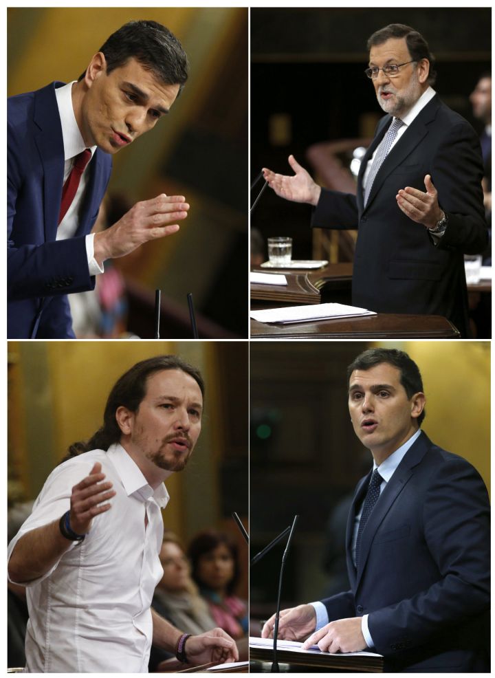 Pedro Sánchez, Mariano Rajoy, Pablo Iglesias y Albert Rivera, durante sus intervenciones de ayer en el Congreso de los Diputados. Pedro Sánchez, Mariano Rajoy, Pablo Iglesias y Albert Rivera, durante sus intervenciones de ayer en el Congreso de los Diputados.