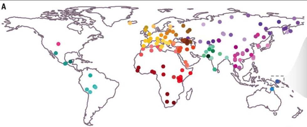 Localización geográfica de las 159 poblaciones estudiadas.
