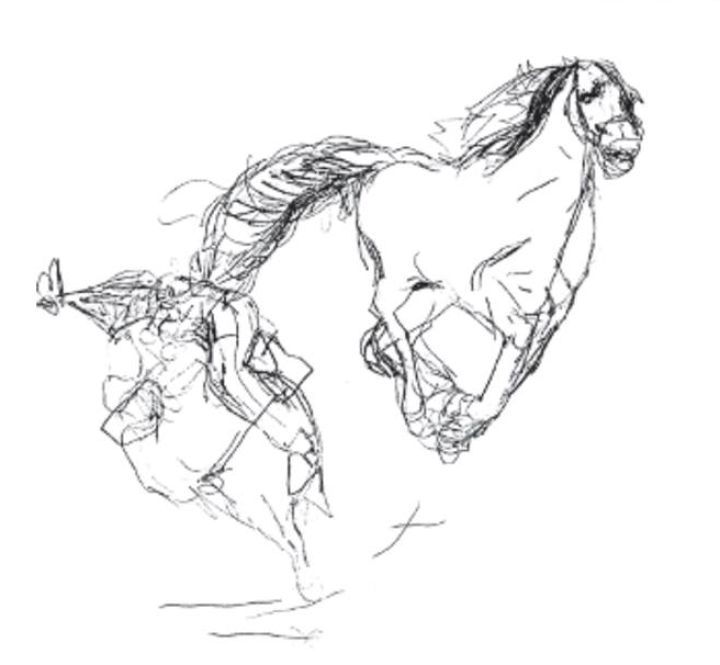 Un caballo al galope pintado por la niña autista Nadia, a los cuatro años. Un caballo al galope pintado por la niña autista Nadia, a los cuatro años.