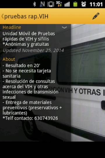 Perfil en Grindr de la unidad móvil de la Comunidad de Madrid. Perfil en Grindr de la unidad móvil de la Comunidad de Madrid.