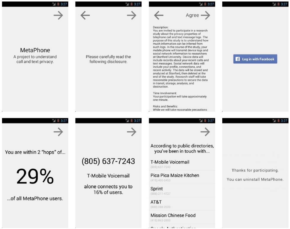 Varias capturas de la app usada para la investigación.