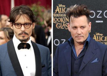 A la izquierda, Johnny Depp en una alfombra roja de los años 2000; a la derecha, el actor esta semana. 