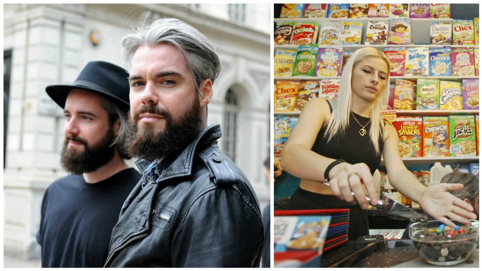 A la izquierda, los hermanos Keery: propietarios de Cereal Killer (Londres). A la derecha, una de las empleadas de Cereal Killer preparando un bol de cereales. A la izquierda, los hermanos Keery: propietarios de Cereal Killer (Londres). A la derecha, una de las empleadas de Cereal Killer preparando un bol de cereales.