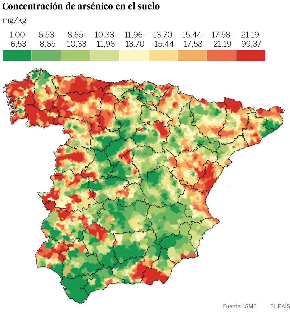 El mapa del arsénico en España se asocia a un mayor riesgo de cáncer