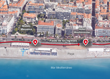 El recorrido del camión en el ataque terrorista El recorrido del camión en el ataque terrorista