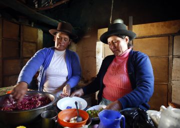 Dos mujeres cocinan en la sierra de Perú. Dos mujeres cocinan en la sierra de Perú.