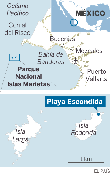 Localización de la playa Escondida del Amor en las Islas Marietas, México