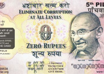 Billete de cero rupias contra la corrupción en India.