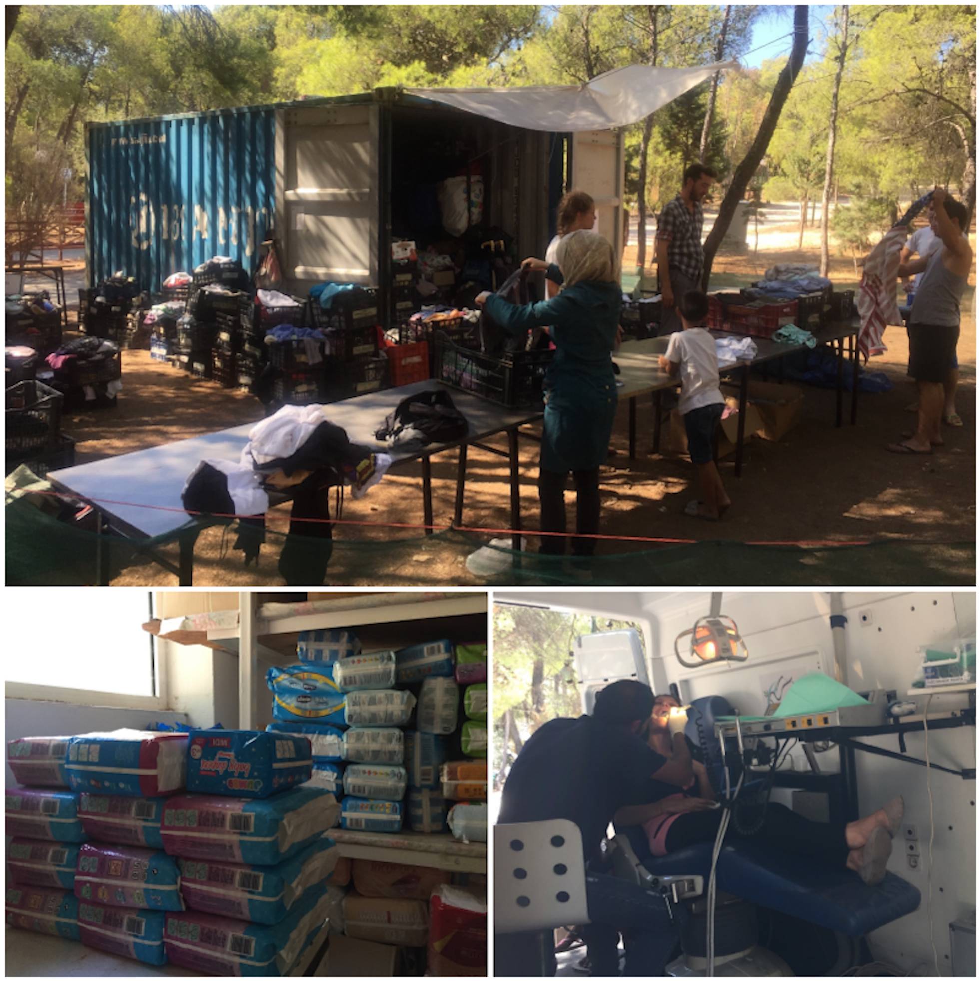 Distribución diaria de ropa, pañales comprados con donaciones españolas y la furgoneta del dentista de Agape y AMG Distribución diaria de ropa, pañales comprados con donaciones españolas y la furgoneta del dentista de Agape y AMG