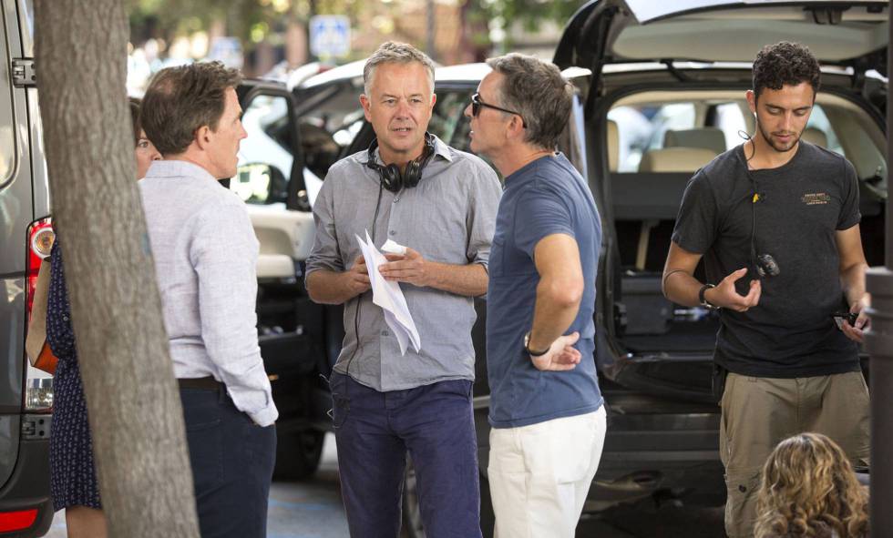 Winterbottom during The Trip to Spain shoot with actors Rob Brydon (left) and Steve Coogan.