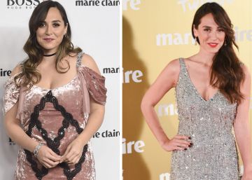 Tamara Falcó en la fiesta Marie Claire 2016 y, a la derecha, en el mismo evento en 2015. Tamara Falcó en la fiesta Marie Claire 2016 y, a la derecha, en el mismo evento en 2015.