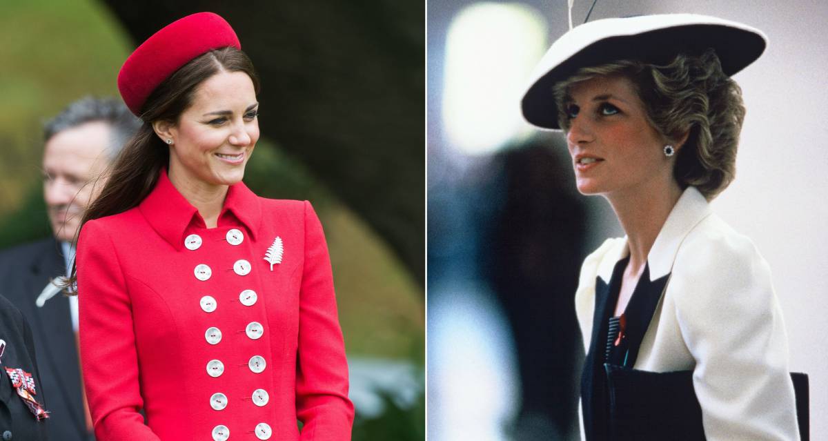 Kate Middleton, en 2014, y Diana de Gales, en 1985, con diseños de Catherine Walker. Kate Middleton, en 2014, y Diana de Gales, en 1985, con diseños de Catherine Walker.
