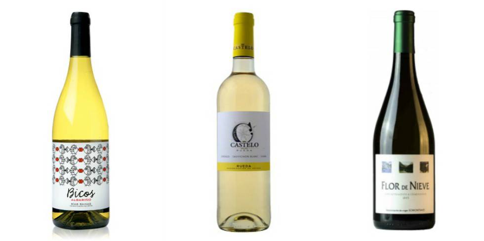Bicos Blanco Albariño (D.O. Rías Baixas), Castelo de Rueda 2015 (D. O. Rueda) y Flor de Nieve (D.O. Somontano).