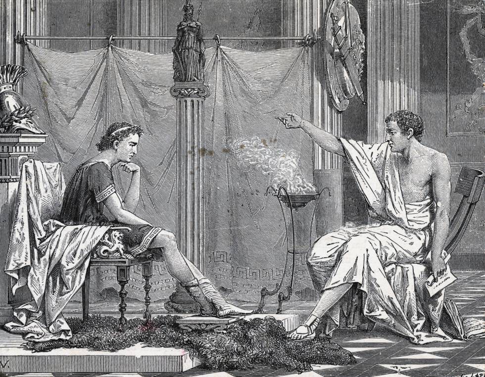 Alejandro Magno recibe lecciones de Aristóteles.