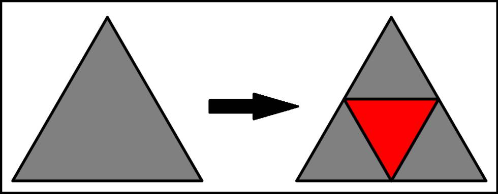 Triángulo equilátero de lado 2 dividido en cuatro de lado 1.