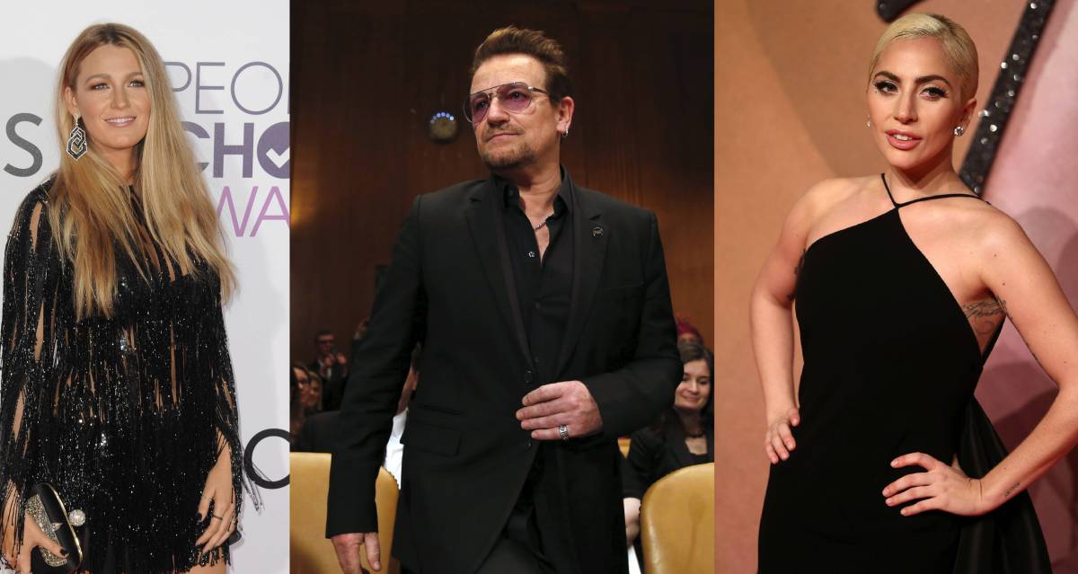 De izquierda a derecha: Blake Lively, Bono y Lady Gaga. De izquierda a derecha: Blake Lively, Bono y Lady Gaga.