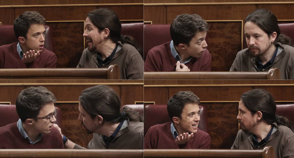 Errejón e Iglesias discuten en el Congreso, este martes.