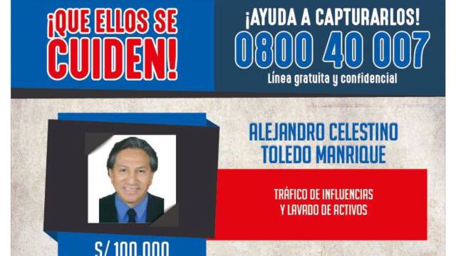 Cartel de busca y captura de Alejandro Toledo en Lima.
