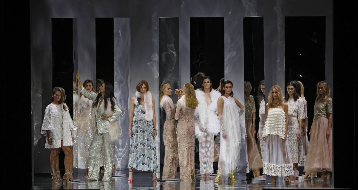 Varias modelos en la pasarela de Duyos de este lunes en Madrid.