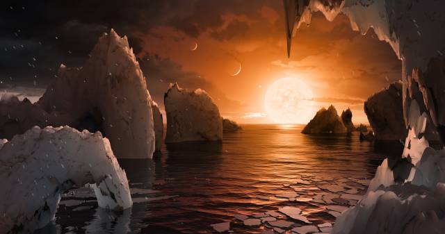 Recreación de la superficie del exoplaneta Trappist-1f. Recreación de la superficie del exoplaneta Trappist-1f.