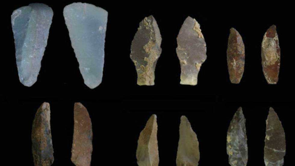 Algunas de las herramientas de piedra halladas en la cueva de Kaldar (Irán).