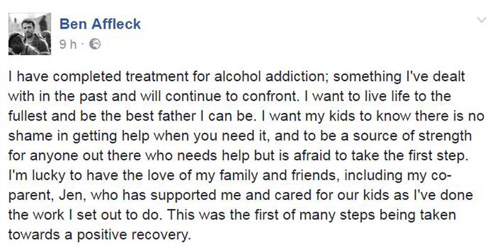 Ben Affleck confiesa su alcoholismo