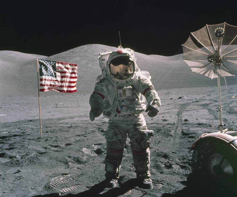 El astronauta Eugene A. Cernan durante la misión Apollo XVII, la última vez que se pisó la Luna.