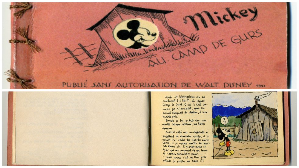 'Mickey au camp de Gurs' (1942). Este pequeño libro de ilustraciones relata de manera irónica la vida del célebre emblema de Disney, el ratón Mickey, en el campo de concentración de Gurs en Francia - este campo de concentración fue creado para acoger a los republicanos españoles que huían de la Guerra Civil-. El autor las viñetas, Horst Rosenthal, era un judío alemán exiliado en París que fue trasladado a este campo de concentración en 1942. Allí dibujó tres cuadernos en los que narra cómo era la vida en estos lugares, todas sus obras tienen un mismo hilo conductor: el simpático ratón Mickey. Rosenthal fue asesinado el 11 de septiembre de 1942 en el campo de exterminio de Auschwitz.
