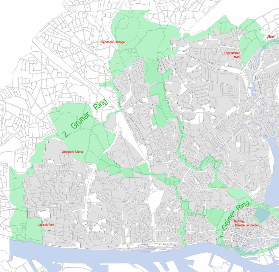 Imagen del primer y segundo anillo vía http:www.hamburg.degruenes-netz