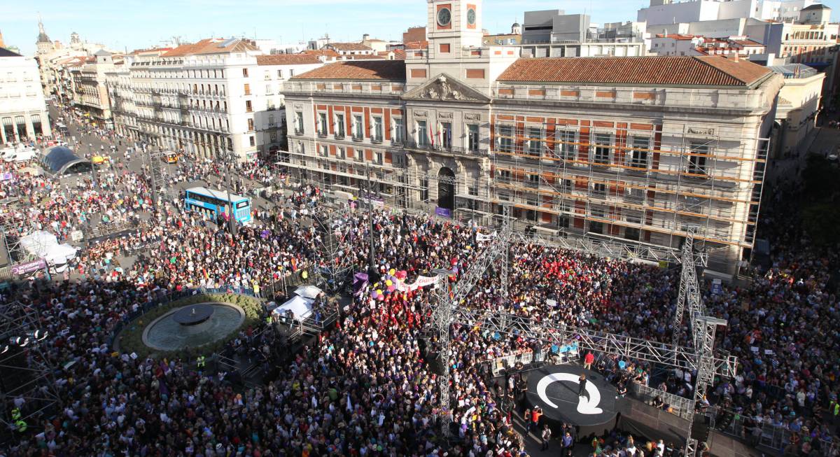 Concentracion de Podemos de este sábado en la Puerta del Sol de Madrid.