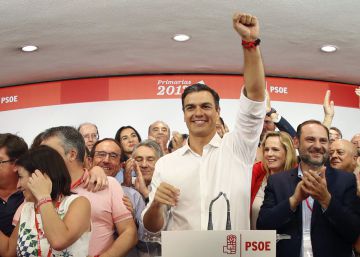 Pedro Sánchez en Ferraz tras conocerse los resultados de las primarias a la Secretaría General del PSOE