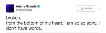 El primer mensaje de Ariana Grande tras el antentado.