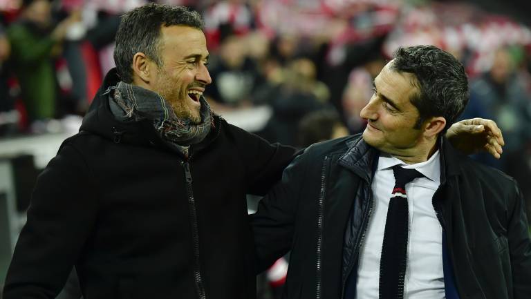 Luis Enrique y Ernesto Valcerde, durante un partido de Liga.