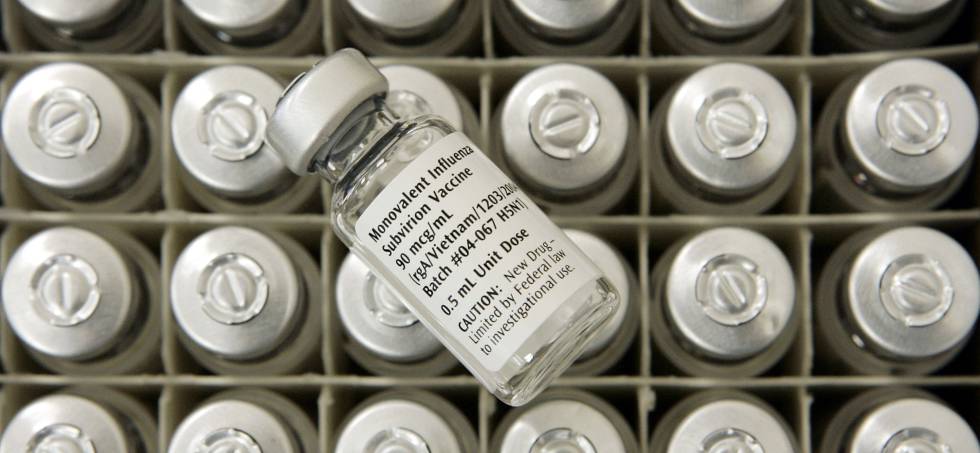 Vacuna experimental contra la gripe aviar desarrollada en la Universidad de Maryland en 2005. 