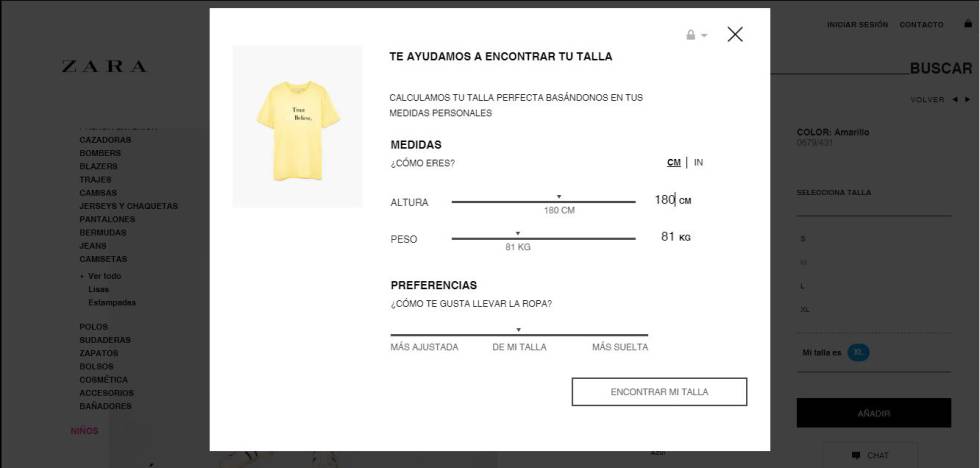 En la página web de Zara es posible saber cuál es la talla que necesitamos.