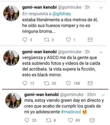 Tweets publicados por una asistente al Mad Cool. Posteriormente los retiró y pidió disculpas.