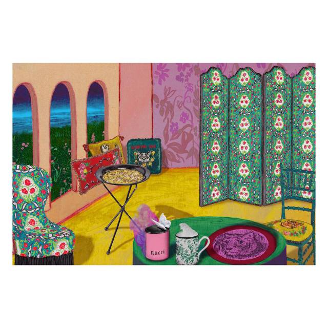 Dibujo de algunos de los objetos para el hogar de la colección Gucci Décor.