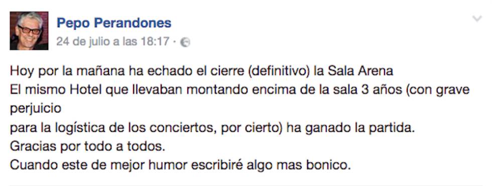 Gente que llora por el cierre de la sala Arena pero nunca va a conciertos