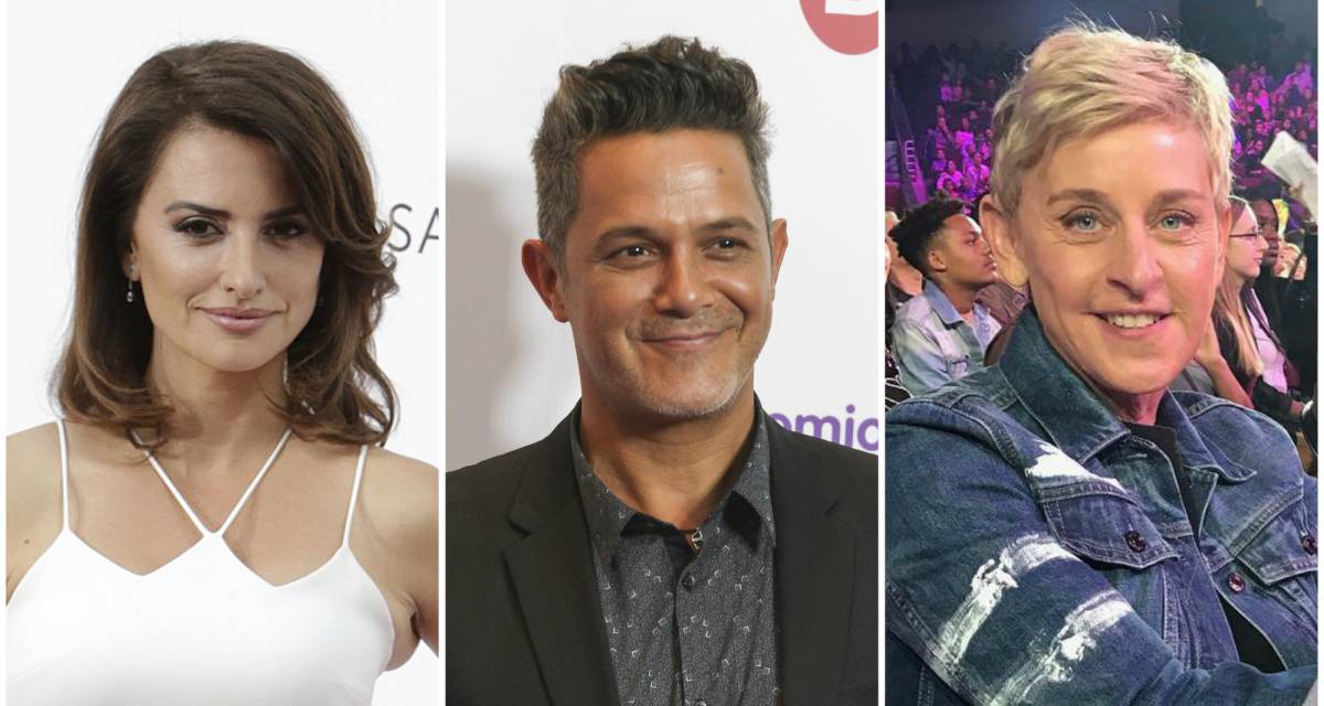 La actriz Penélope Cruz, el cantante Alejandro Sanz y la presentadora estadounidense Ellen Degeneres.