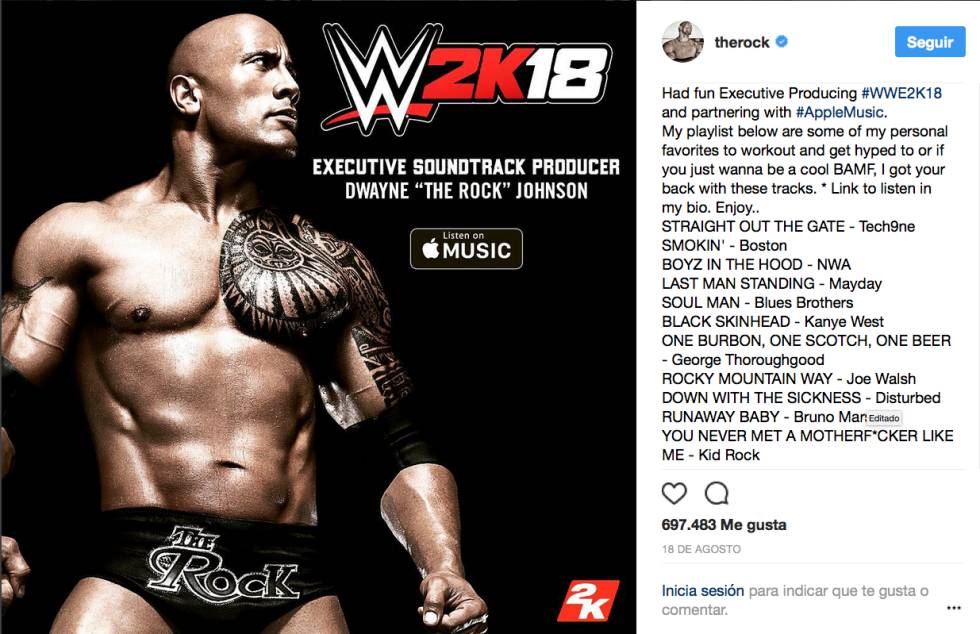 El ‘post’ de The Rock en Instagram en el que desvela sus canciones para entrenar.