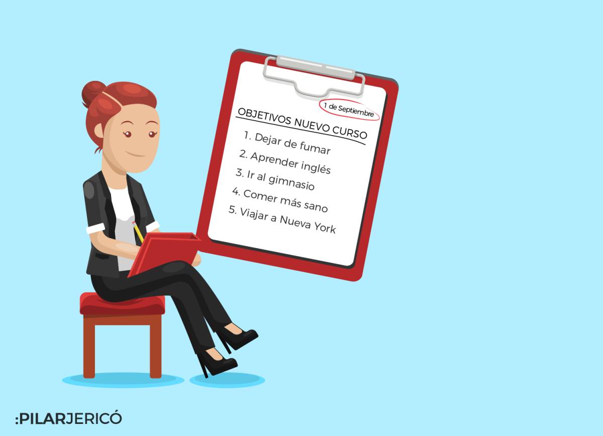 A girl with her list of goals, including: quit smoking, learn English, go to the gym, eat healthier, and travel to New York
