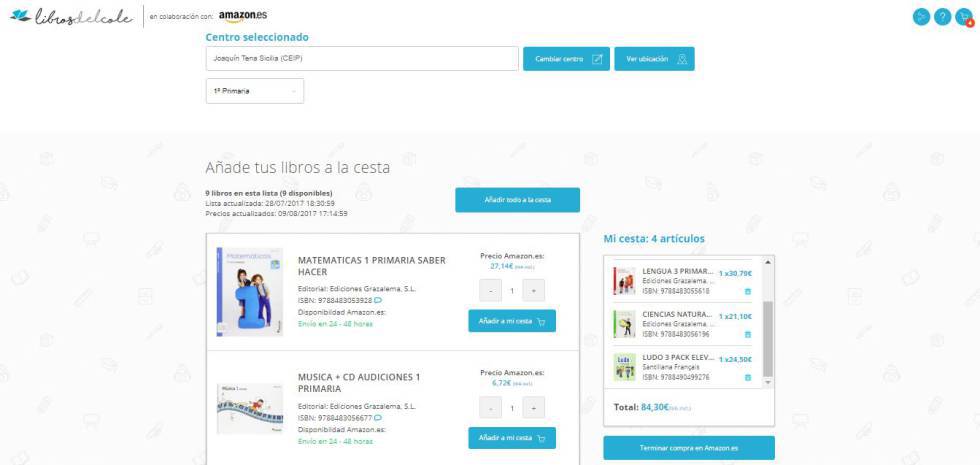 Imagen del proceso de compra de libros de texto en librosdelcole.es.