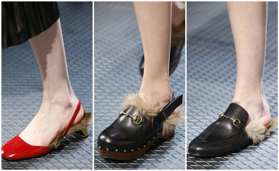 Tres de los modelos de zapatos forrados con piel de la colección otoñoinvierno 20152015 de Gucci.