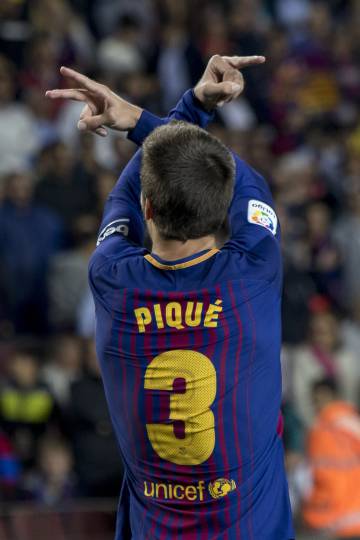 Piqué celebra el gol que marcó al Espaynol.